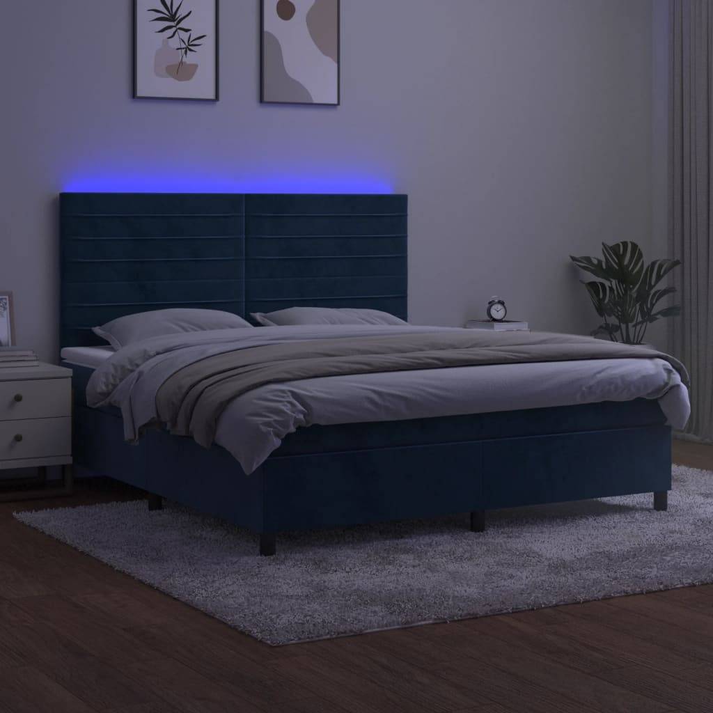 vidaXL Boxspringbett mit Matratze & LED Dunkelblau 160x200 cm Samt