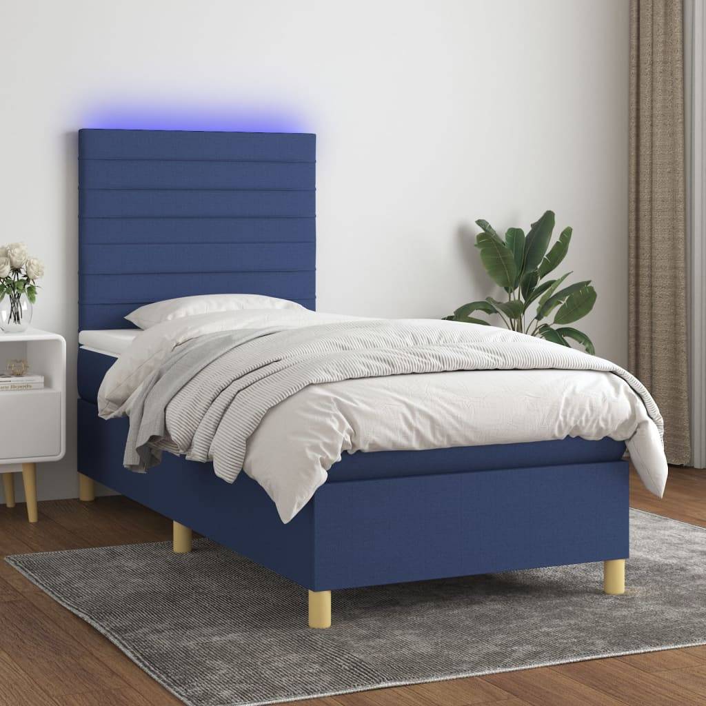 vidaXL Boxspringbett mit Matratze & LED Blau 90x190 cm Stoff