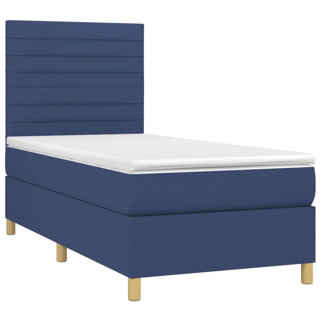 vidaXL Boxspringbett mit Matratze &amp; LED Blau 90x190 cm Stoff