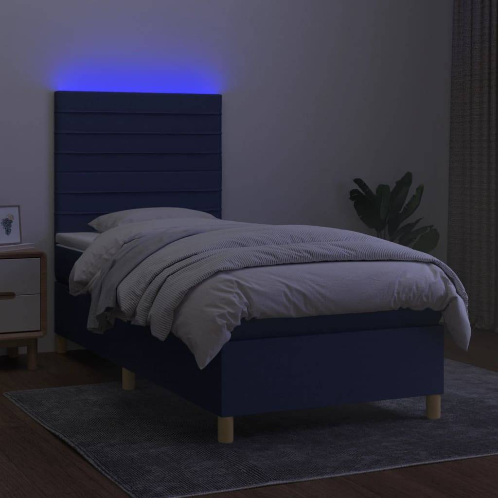 vidaXL Boxspringbett mit Matratze &amp; LED Blau 90x190 cm Stoff
