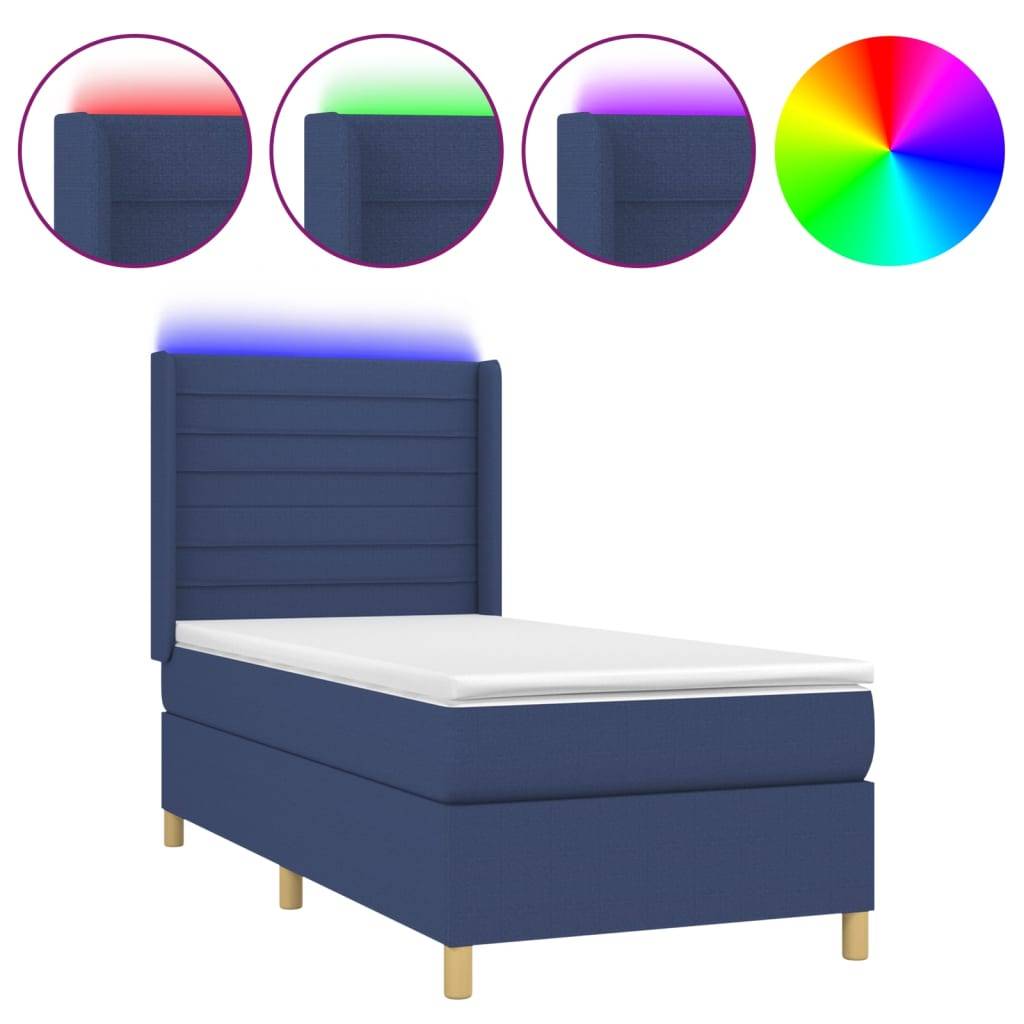 vidaXL Boxspringbett mit Matratze & LED Blau 90x190 cm Stoff