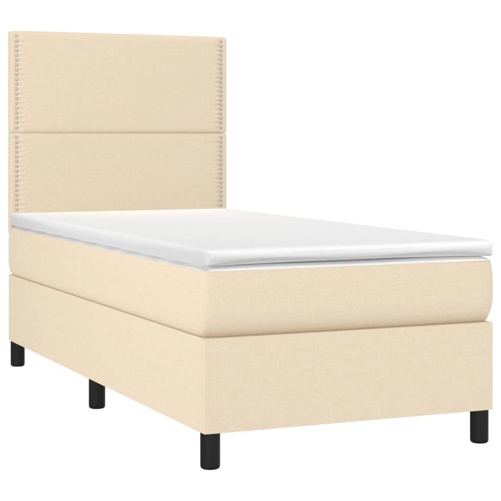 vidaXL Boxspringbett mit Matratze &amp; LED Creme 90x190 cm Stoff