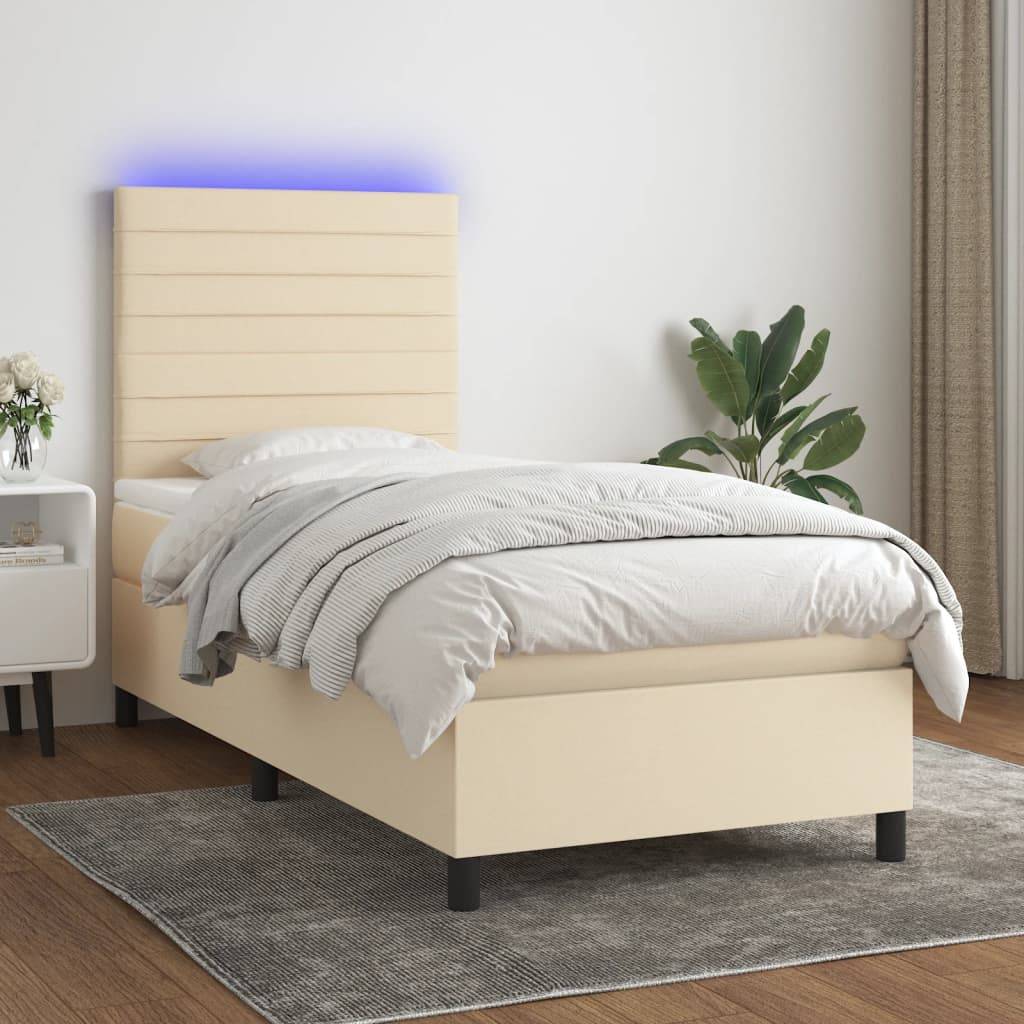vidaXL Boxspringbett mit Matratze & LED Creme 100x200 cm Stoff