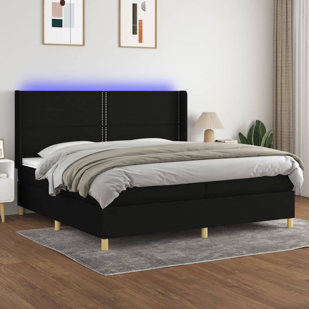 vidaXL Boxspringbett mit Matratze & LED Schwarz 200x200 cm Stoff