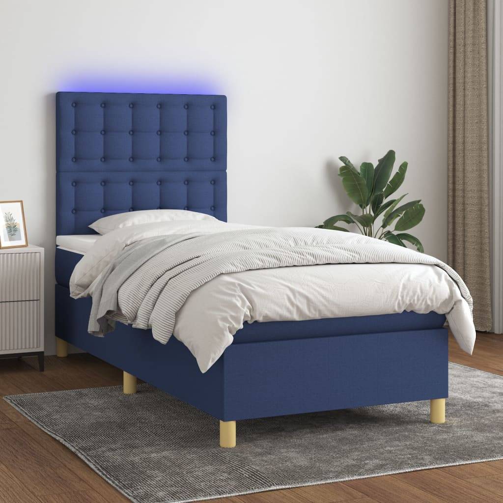 vidaXL Boxspringbett mit Matratze & LED Blau 100x200 cm Stoff