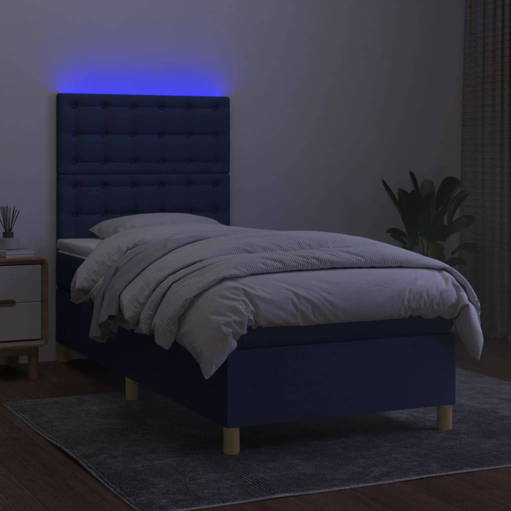 vidaXL Boxspringbett mit Matratze & LED Blau 100x200 cm Stoff