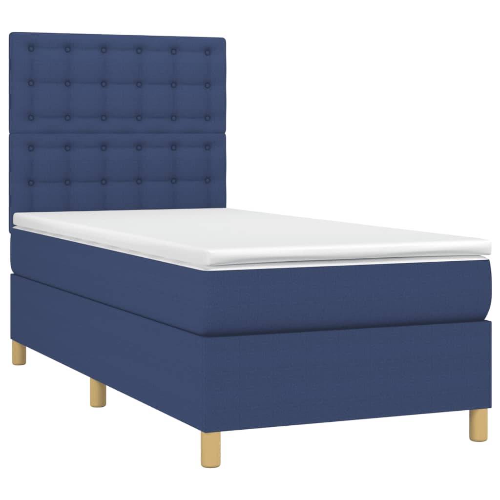 vidaXL Boxspringbett mit Matratze & LED Blau 100x200 cm Stoff