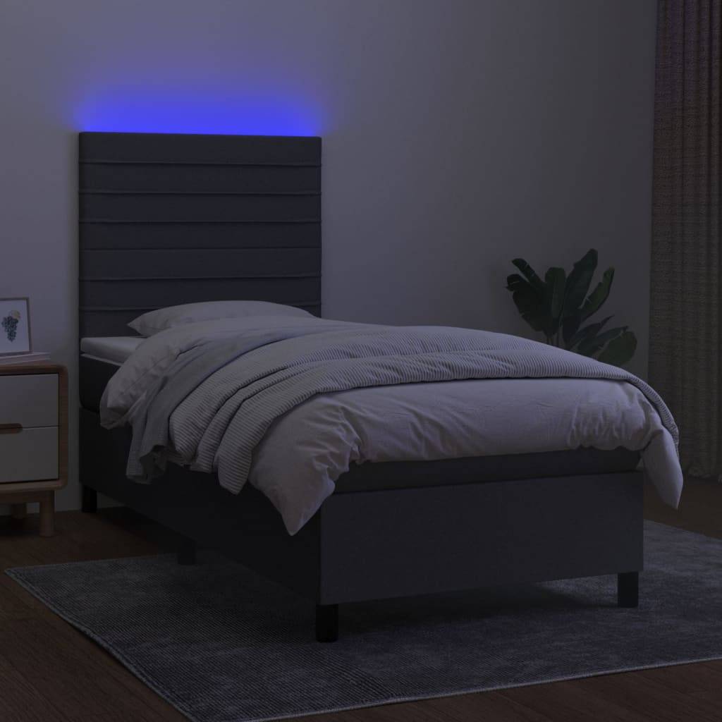 vidaXL Boxspringbett mit Matratze & LED Dunkelgrau 90x200 cm Stoff