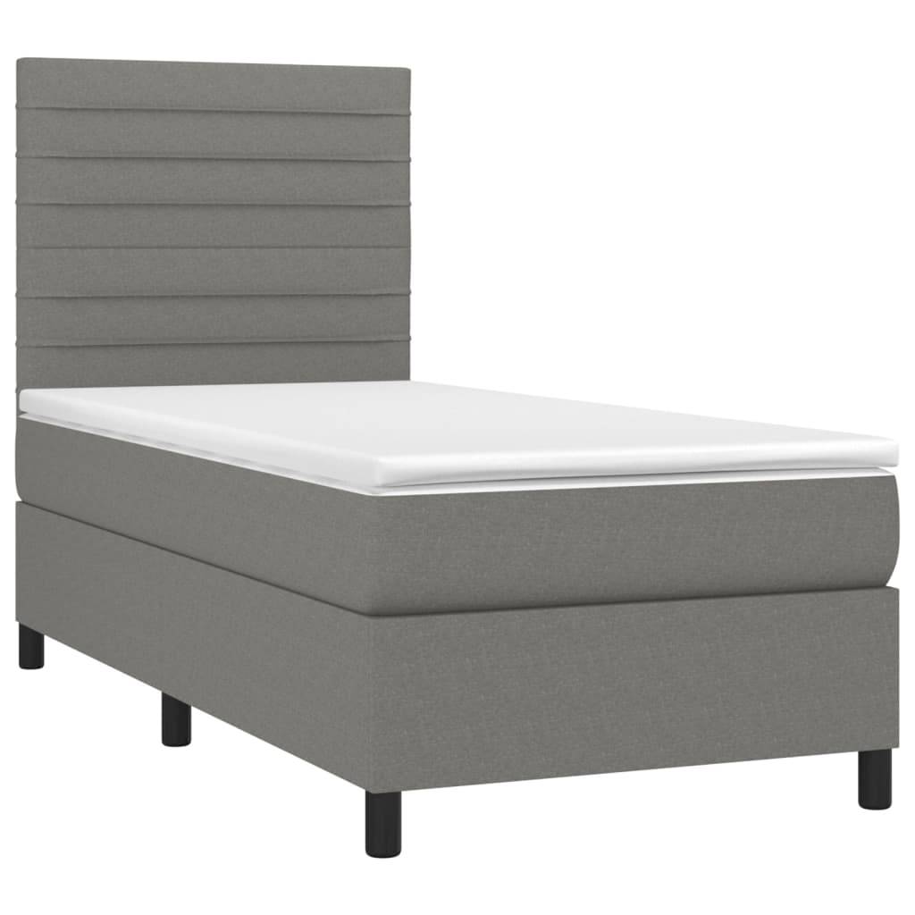 vidaXL Boxspringbett mit Matratze & LED Dunkelgrau 90x200 cm Stoff