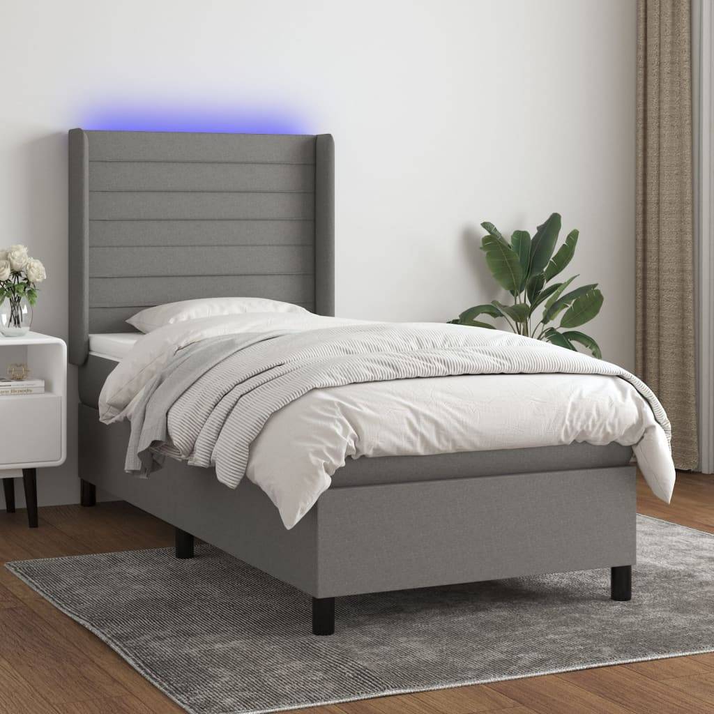 vidaXL Boxspringbett mit Matratze & LED Dunkelgrau 100x200 cm Stoff