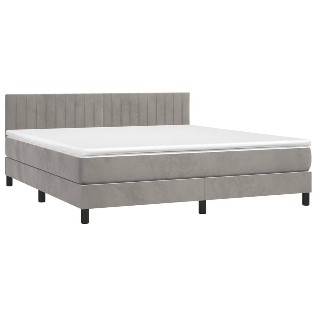 vidaXL Boxspringbett mit Matratze Hellgrau 180x200 cm Samt
