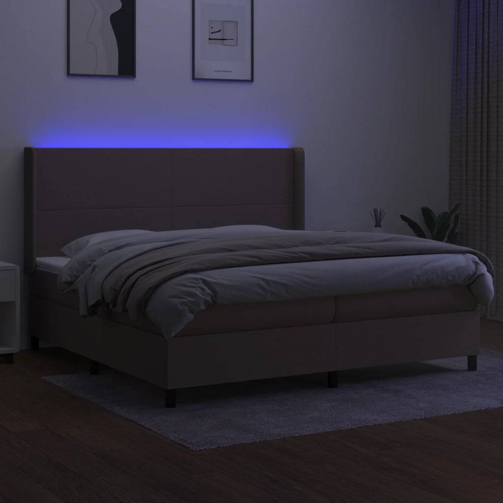 vidaXL Boxspringbett mit Matratze & LED Taupe 200x200 cm Stoff