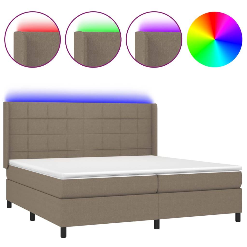 vidaXL Boxspringbett mit Matratze &amp; LED Taupe 200x200 cm Stoff