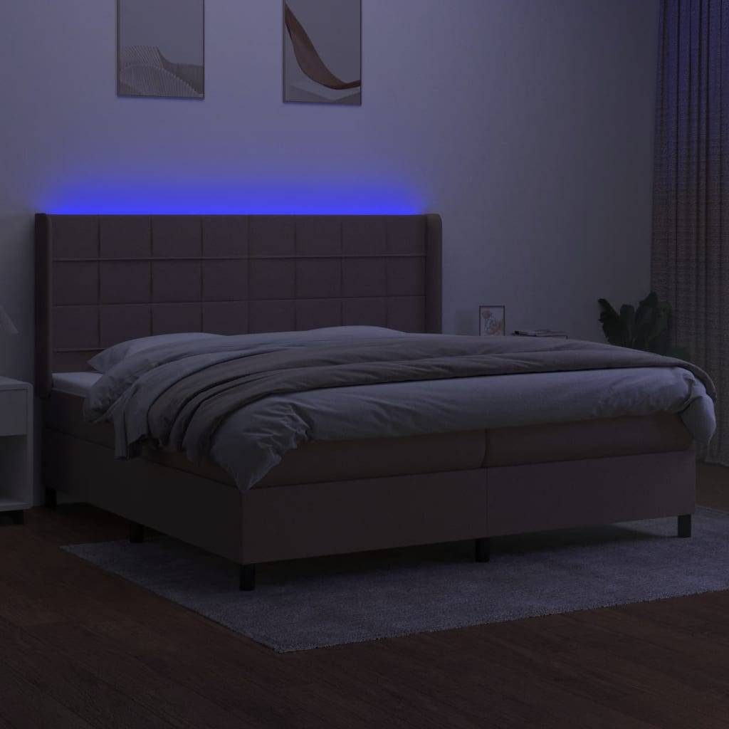vidaXL Boxspringbett mit Matratze &amp; LED Taupe 200x200 cm Stoff