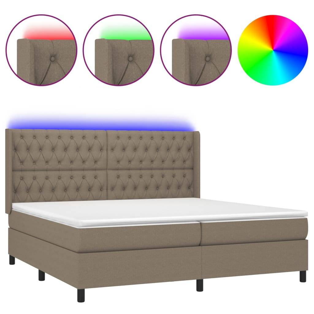 vidaXL Boxspringbett mit Matratze & LED Taupe 200x200 cm Stoff