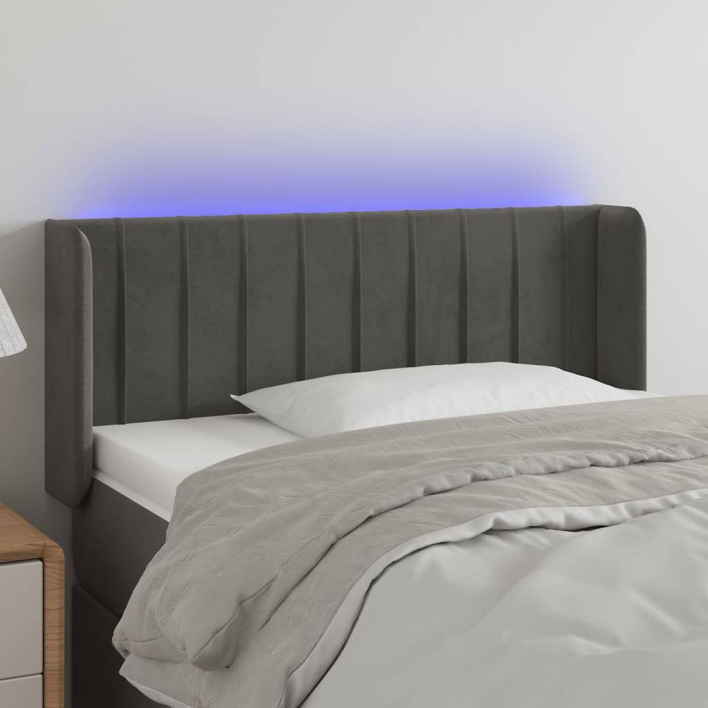 vidaXL LED Kopfteil Dunkelgrau 93x16x78/88 cm Samt