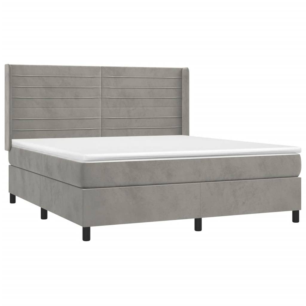 vidaXL Boxspringbett mit Matratze & LED Hellgrau 160x200 cm Samt