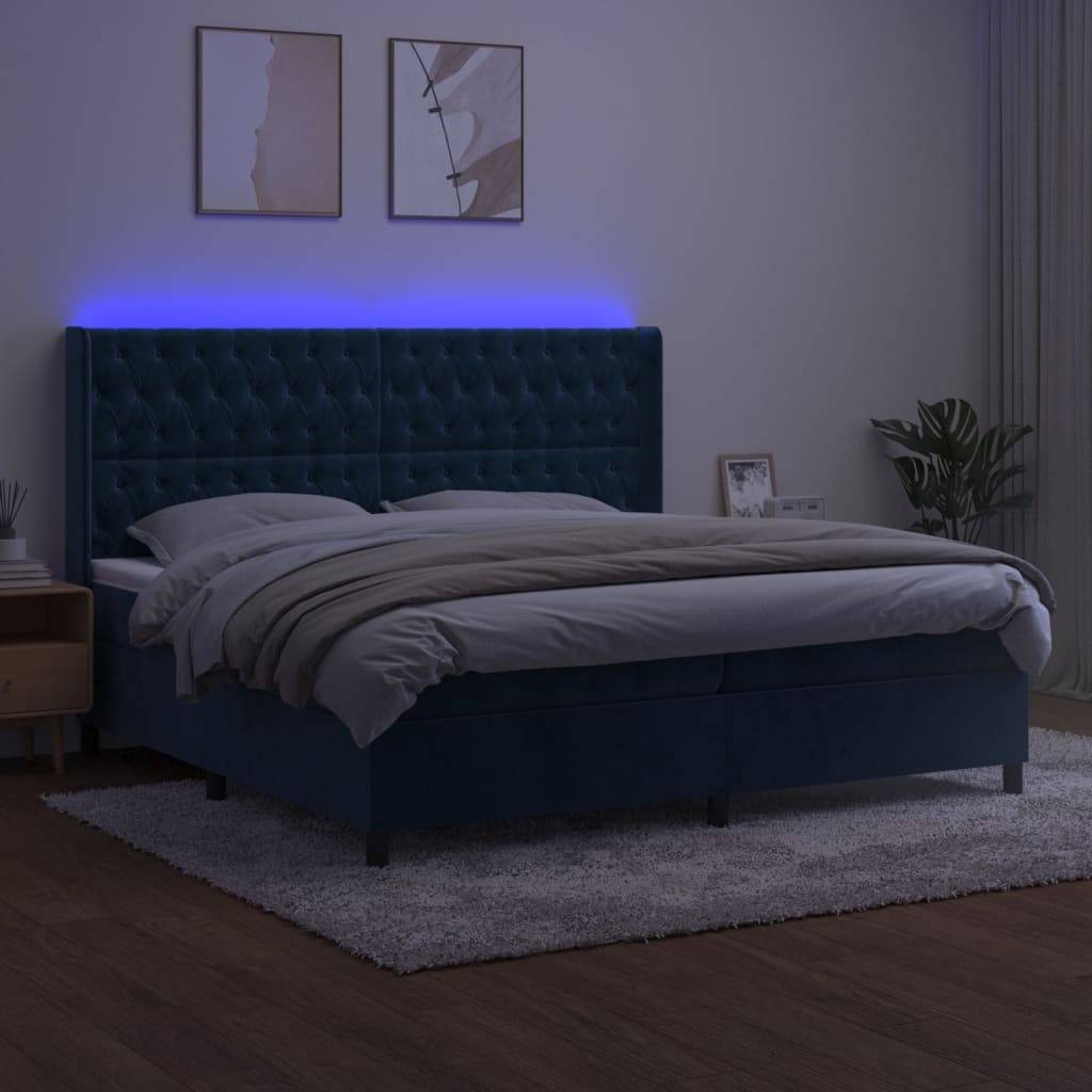 vidaXL Boxspringbett mit Matratze & LED Dunkelblau 200x200 cm Samt