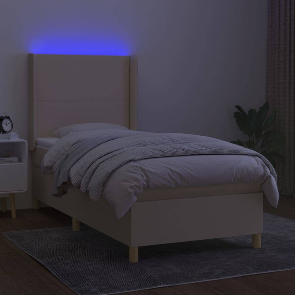 vidaXL Boxspringbett mit Matratze &amp; LED Creme 80x200 cm Stoff