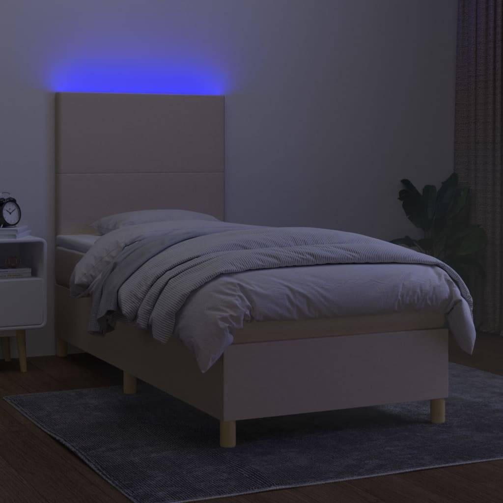 vidaXL Boxspringbett mit Matratze & LED Creme 90x190 cm Stoff
