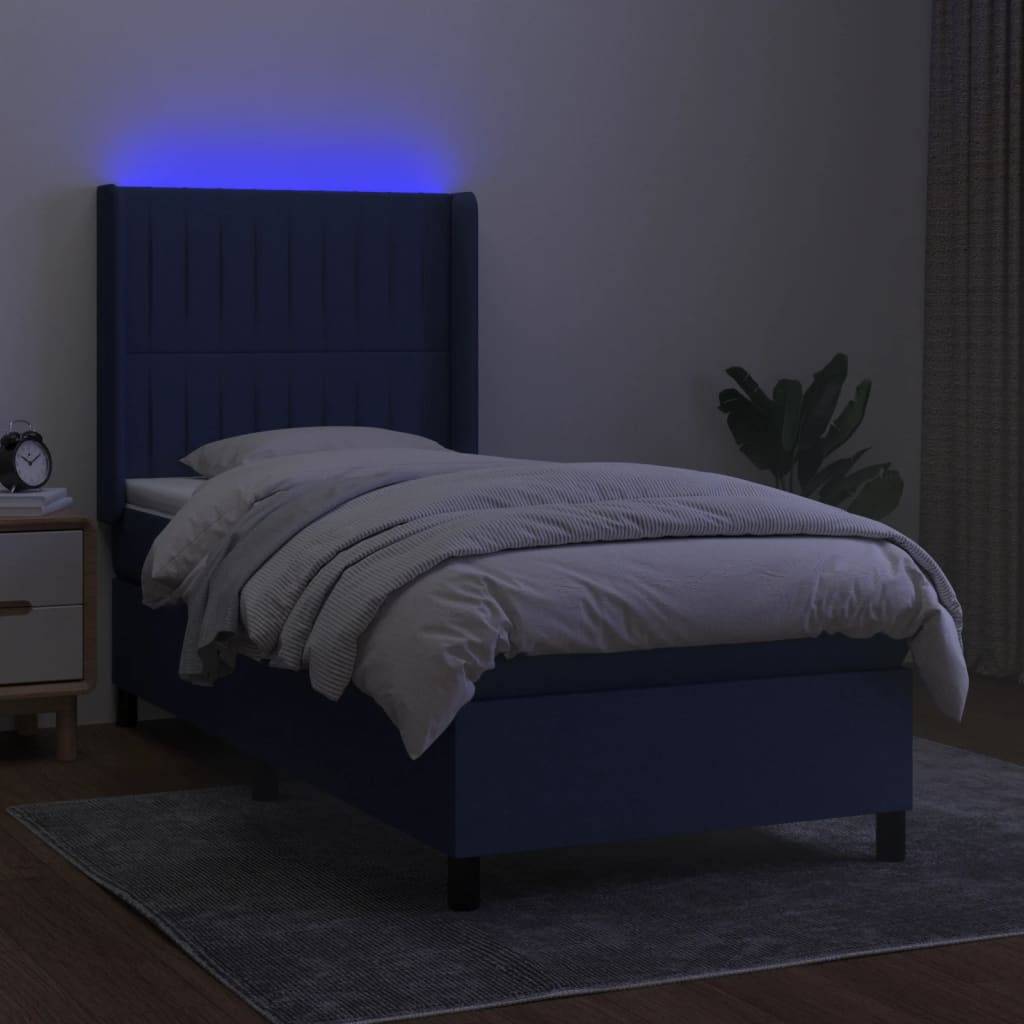 vidaXL Boxspringbett mit Matratze & LED Blau 90x200 cm Stoff