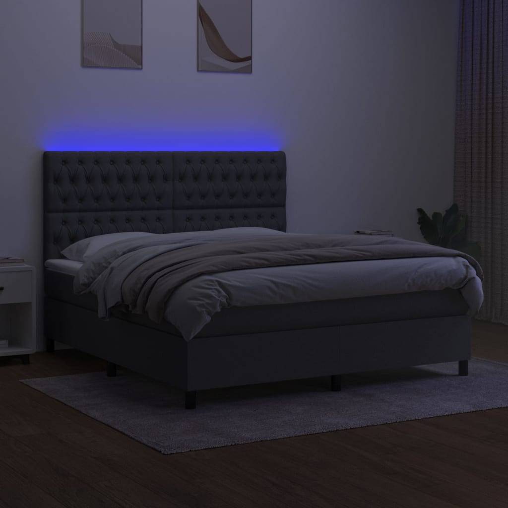 vidaXL Boxspringbett mit Matratze & LED Dunkelgrau 180x200 cm Stoff