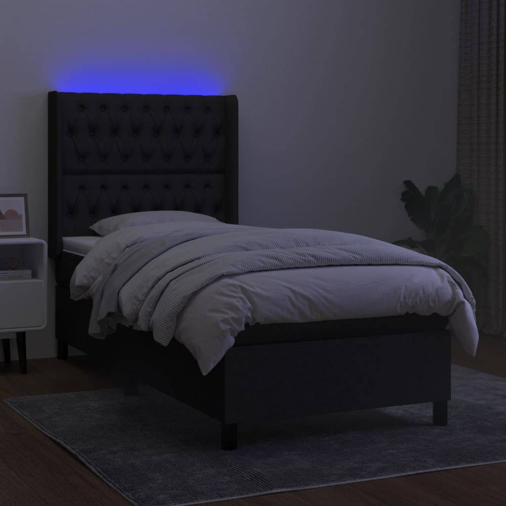 vidaXL Boxspringbett mit Matratze &amp; LED Schwarz 80x200 cm Stoff