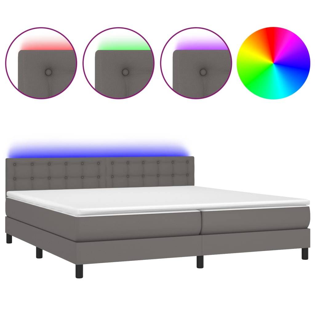 vidaXL Boxspringbett mit Matratze &amp; LED Grau 200x200 cm Kunstleder