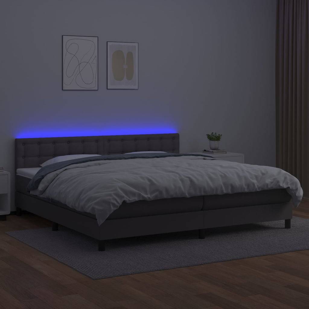 vidaXL Boxspringbett mit Matratze &amp; LED Grau 200x200 cm Kunstleder