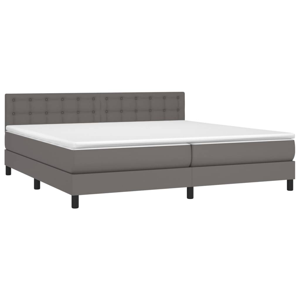 vidaXL Boxspringbett mit Matratze &amp; LED Grau 200x200 cm Kunstleder