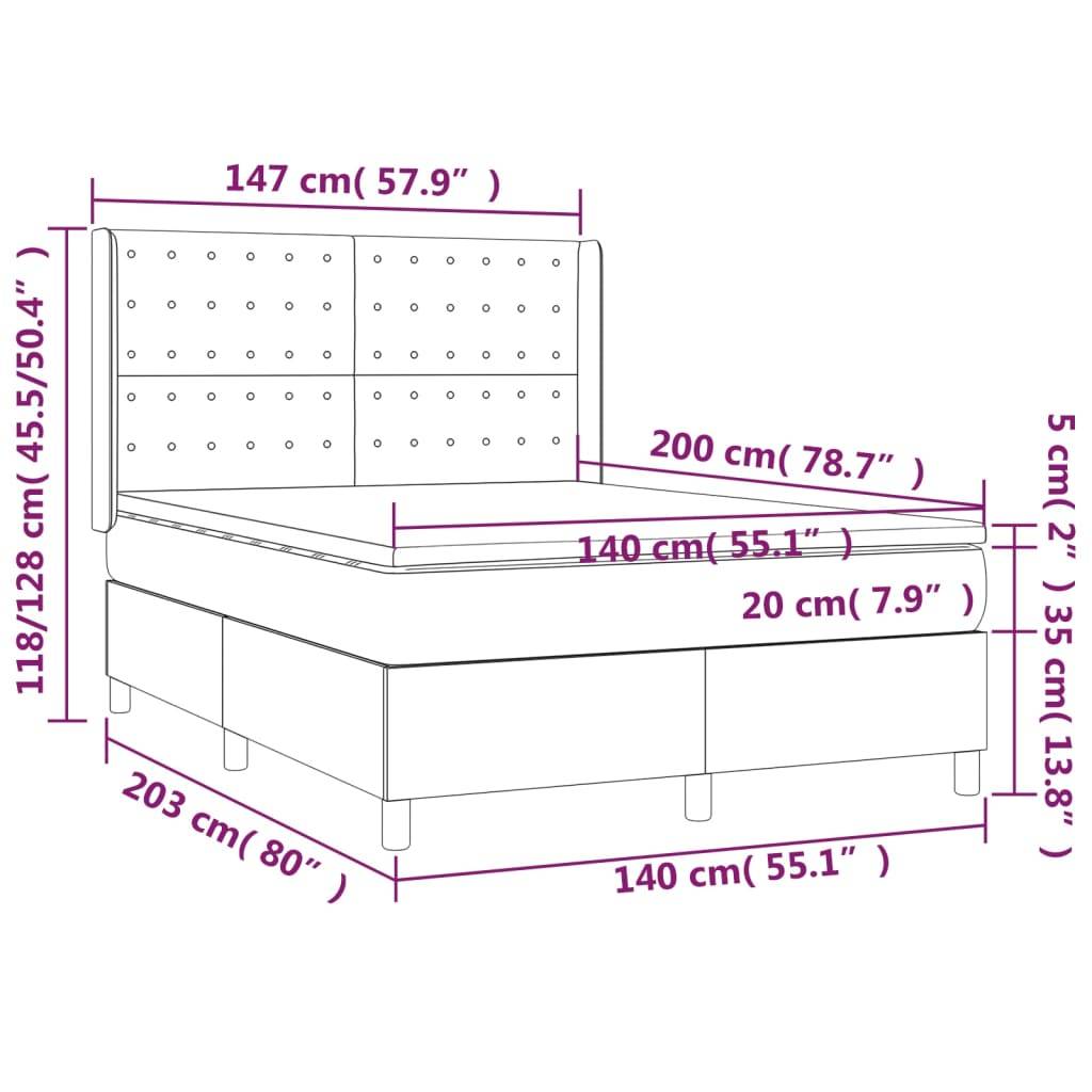 vidaXL Boxspringbett mit Matratze & LED Hellgrau 140x200 cm Samt