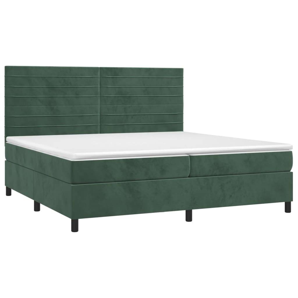 vidaXL Boxspringbett mit Matratze & LED Dunkelgrün 200x200 cm Samt