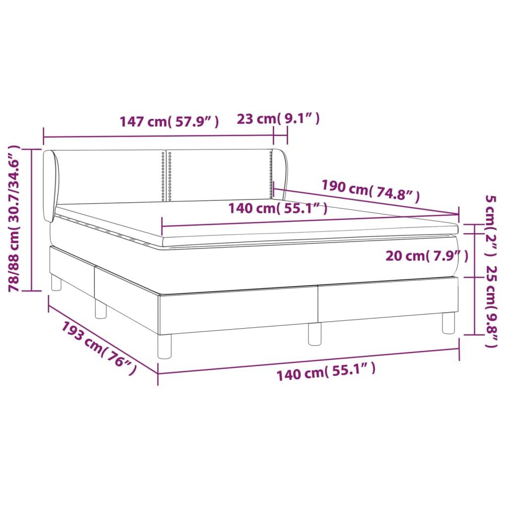 vidaXL Boxspringbett mit Matratze Hellgrau 140x190 cm Stoff