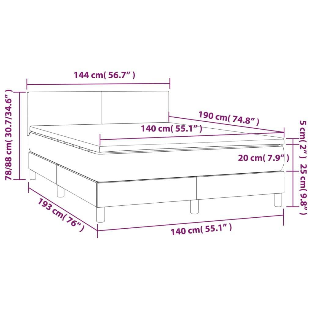 vidaXL Boxspringbett Matratze Cappuccino-Braun 140x190cm Kunstleder