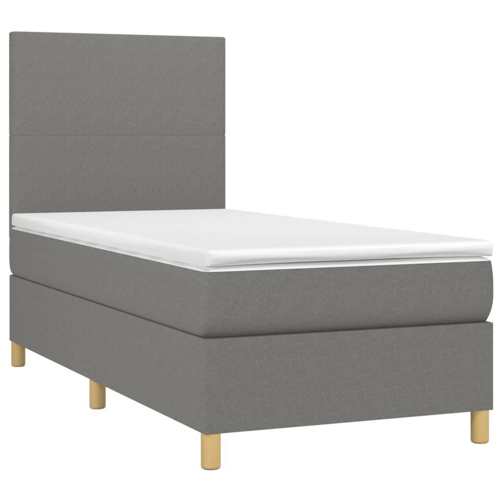 vidaXL Boxspringbett mit Matratze & LED Dunkelgrau 90x190 cm Stoff