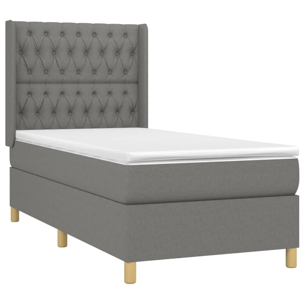 vidaXL Boxspringbett mit Matratze & LED Dunkelgrau 90x190 cm Stoff