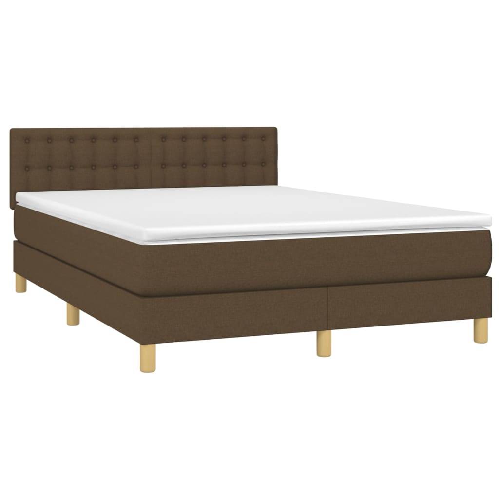 vidaXL Boxspringbett mit Matratze &amp; LED Dunkelbraun 140x200 cm Stoff