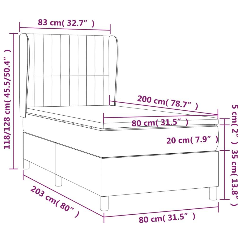 vidaXL Boxspringbett mit Matratze Blau 80x200 cm Stoff