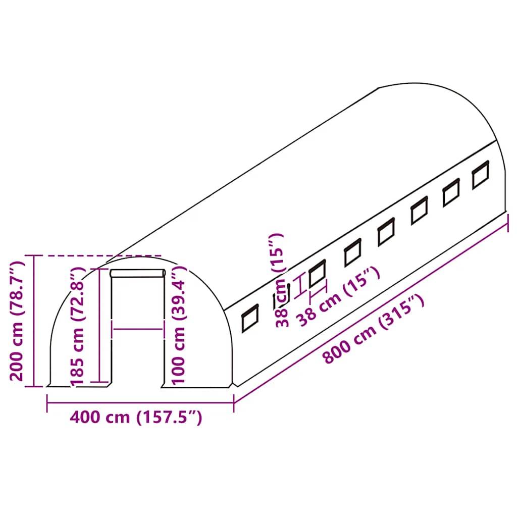vidaXL Ersatzabdeckung für Gewächshaus (32 m²) 400x800x200 cm Grün