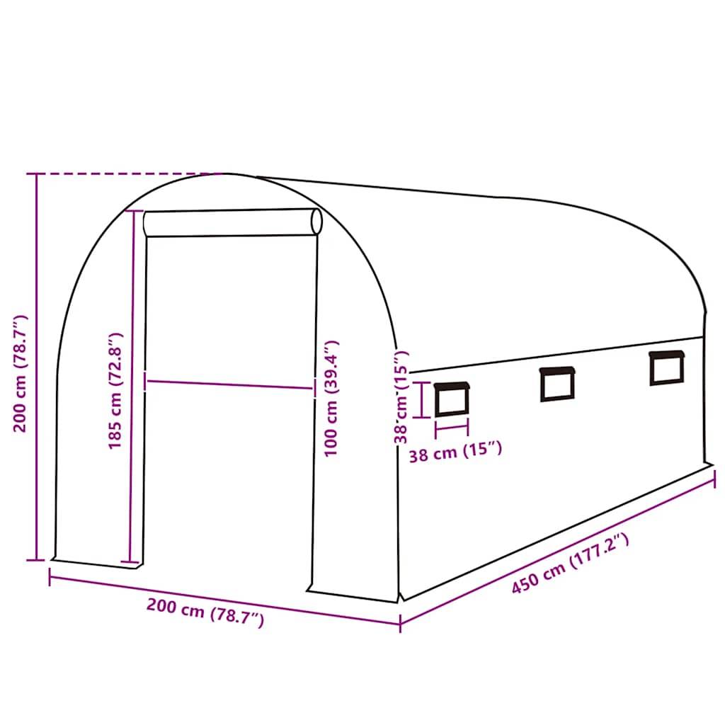 vidaXL Ersatzabdeckung für Gewächshaus (9 m²) 200x450x200 cm Grün