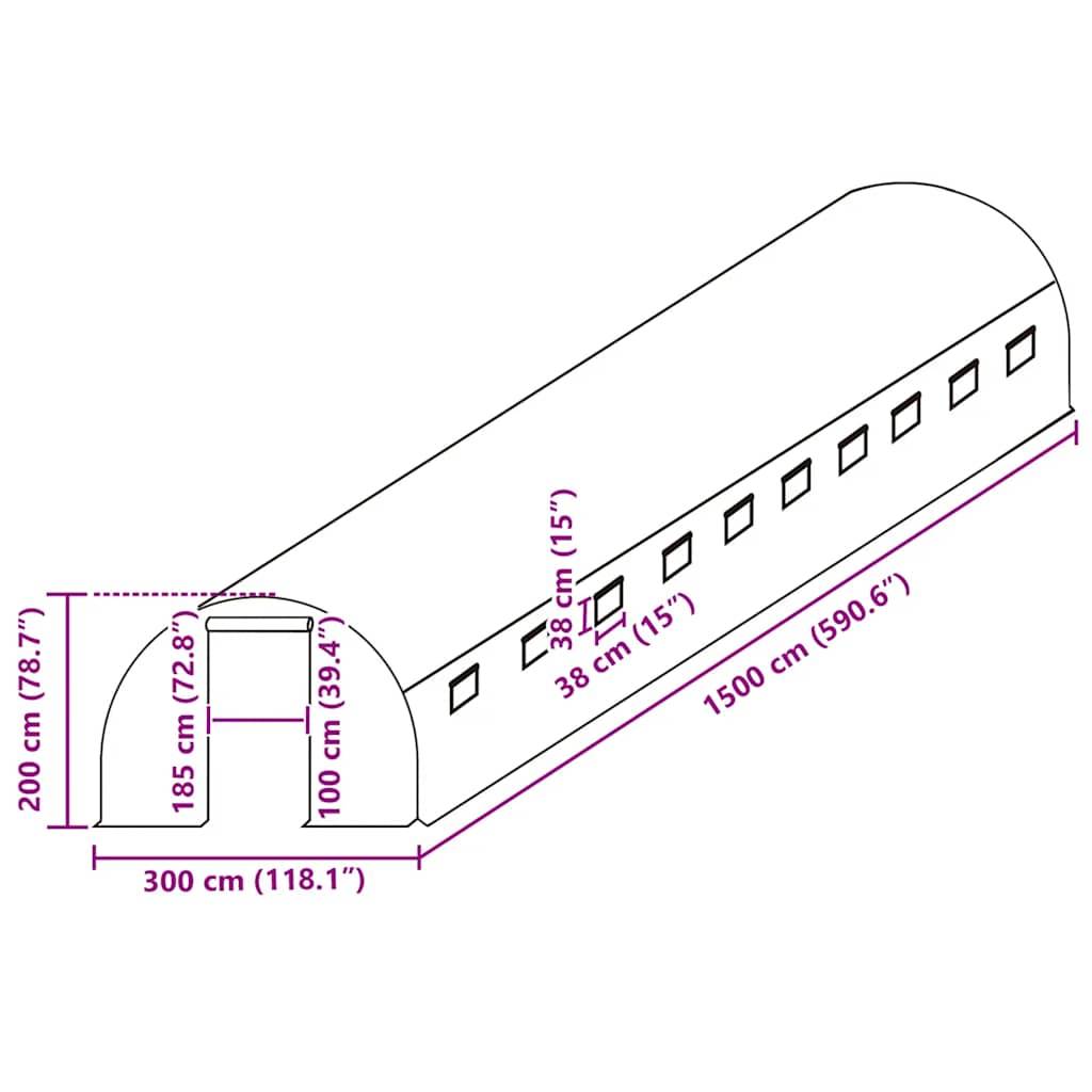 vidaXL Ersatzabdeckung für Gewächshaus (45 m²) 300x1500x200 cm Grün