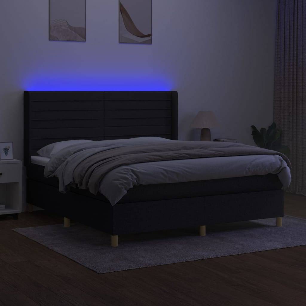 vidaXL Boxspringbett mit Matratze & LED Schwarz 160x200 cm Stoff