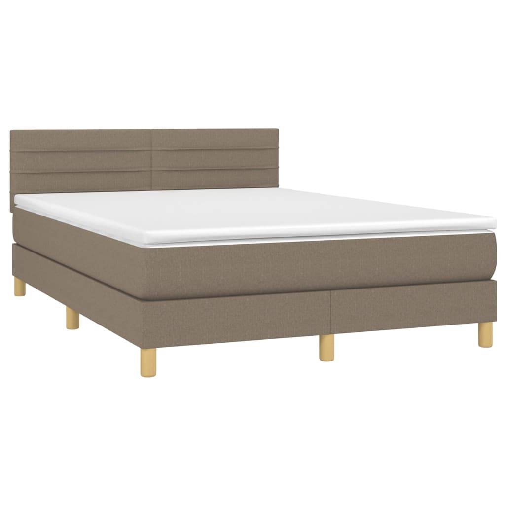 vidaXL Boxspringbett mit Matratze & LED Taupe 140x200 cm Stoff