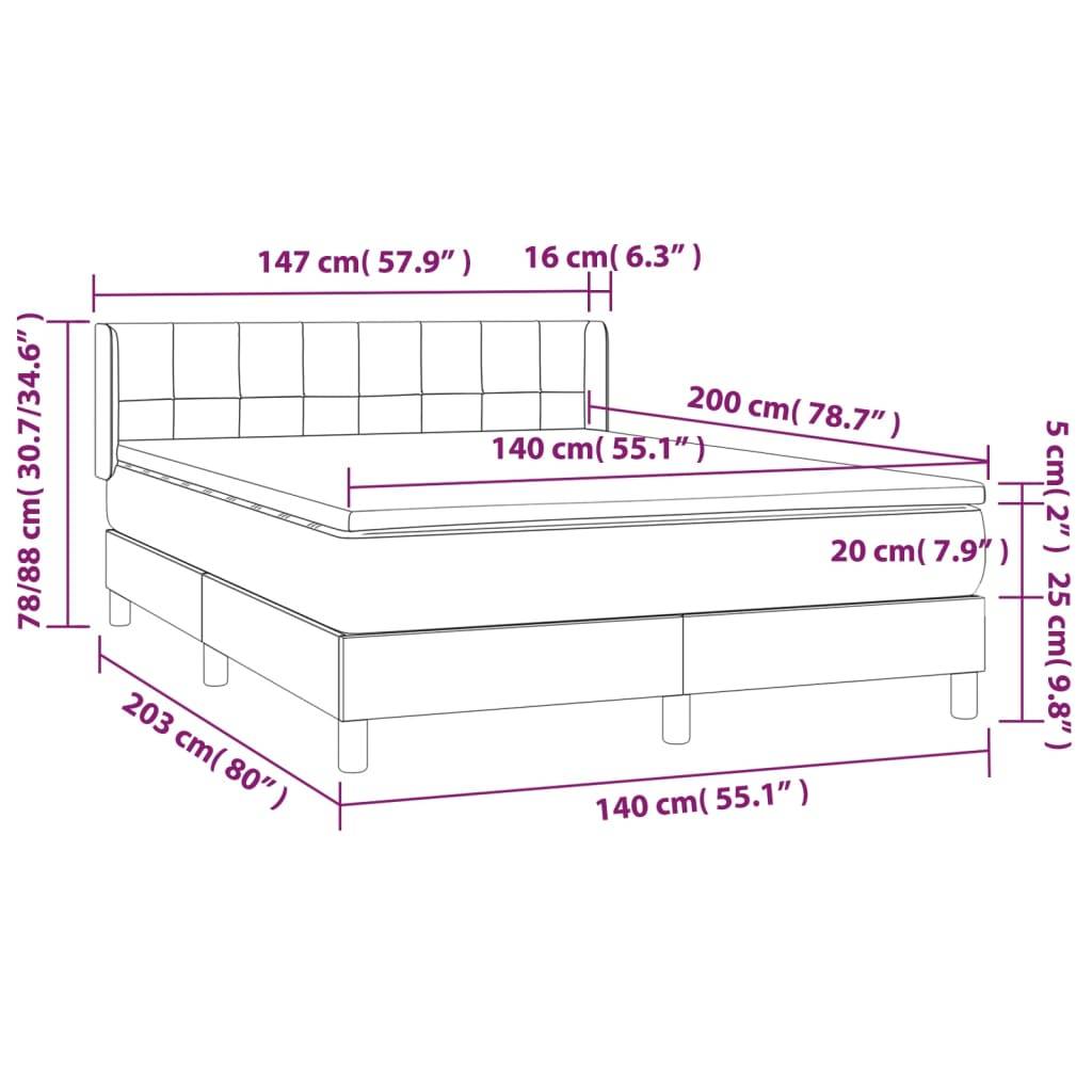 vidaXL Boxspringbett mit Matratze Creme 140x200 cm Stoff