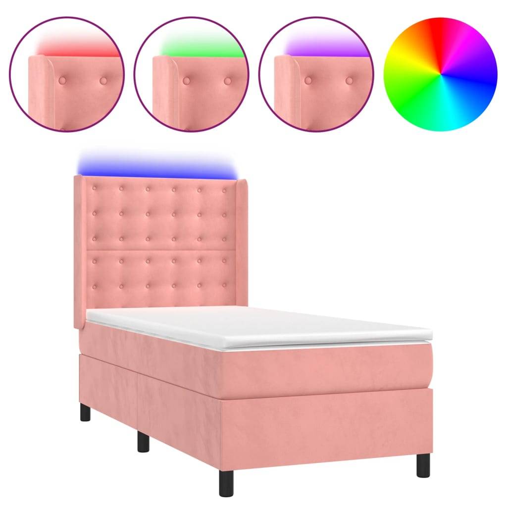 vidaXL Boxspringbett mit Matratze & LED Rosa 80x200 cm Samt