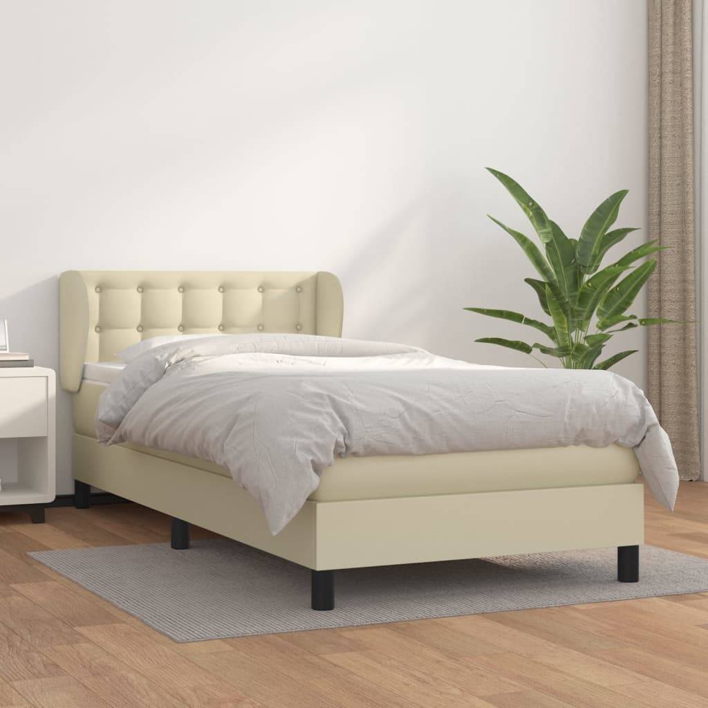 vidaXL Boxspringbett mit Matratze Creme 80x200 cm Kunstleder
