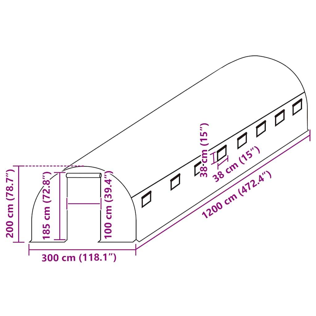 vidaXL Ersatzabdeckung für Gewächshaus (36 m²) 300x1200x200 cm Grün