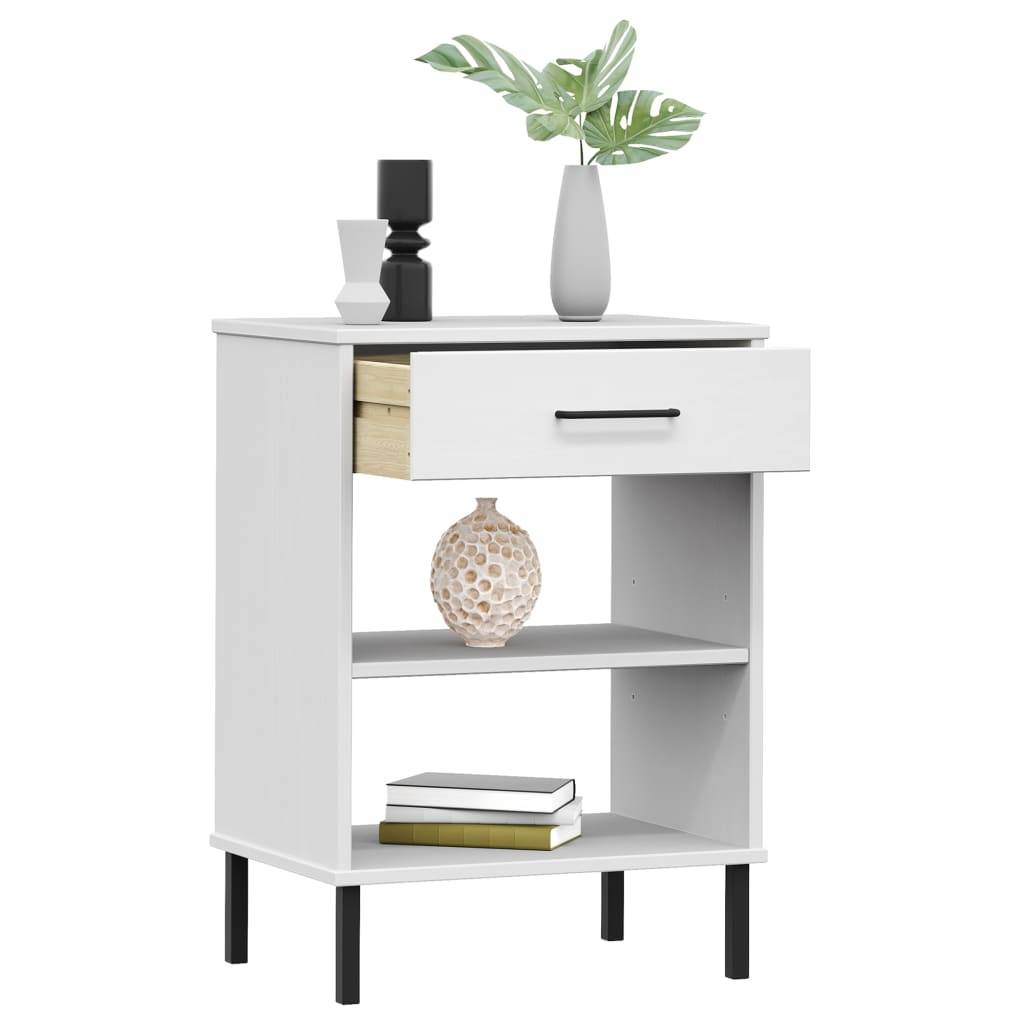 vidaXL Konsolenschrank OSLO mit Metallbeinen Weiß Massivholz Kiefer