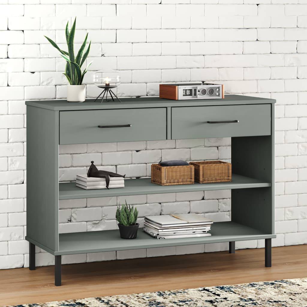 vidaXL Konsolenschrank OSLO mit Metallbeinen Grau Massivholz Kiefer