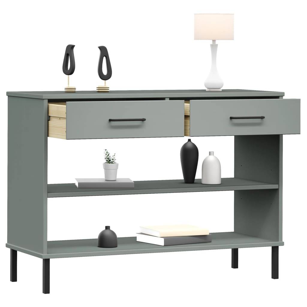 vidaXL Konsolenschrank OSLO mit Metallbeinen Grau Massivholz Kiefer